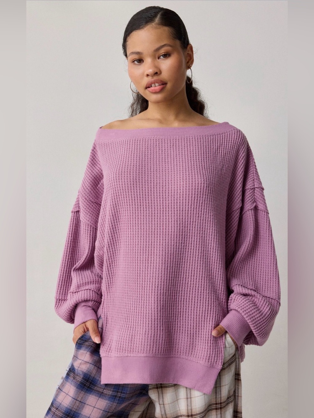 Out From Under Homebody Waffle Knit
Oversized Off-The-Shoulder Top-Lilac